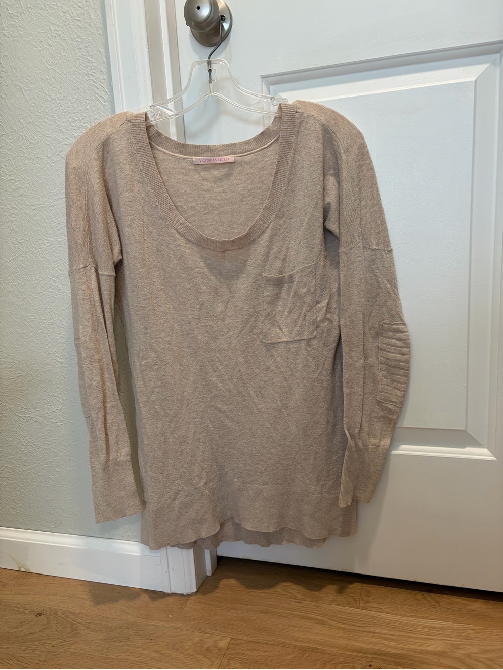 Victoria's Secret Light Beige Scoop Neck Long Sleeve Top